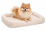 hundebett - katzenbett - rechteckig beige mit Rand - 55,5 x 38,5 x 6 cm - Plüsch - Schaumstoff 1,5 cm - Rutschfester Boden - passend für Drahtkäfige