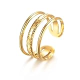 WILD SUN® Breiter Ring Gold Damen | Damenring Mehrreihig Breit Verstellbar I Wickelring Dreifach Offen | Hochwertiger Goldring Dreiteilig aus 316 Edelstahl vergoldet