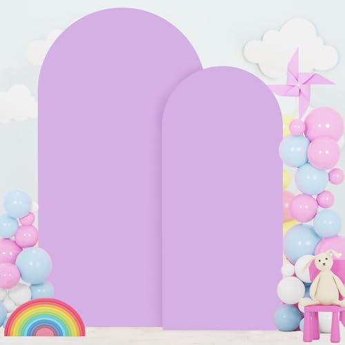 Image of FOTSHARER 6FT 7.2FT Lavender Arch Cover Set of 2 Spandex Fitted Wedding Arch Covers Spandex Cover for Arch Backdrop Lilac Arch Cover Backdrop Fabric Chiara Arch Wall Cover for Round Top Arches Decor
