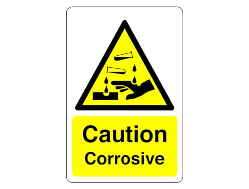 Safety First Display LTD Caution corrosive sign - High tack self-adhesive sticker (150mm x 100mm) Viewing Distance within 3m.