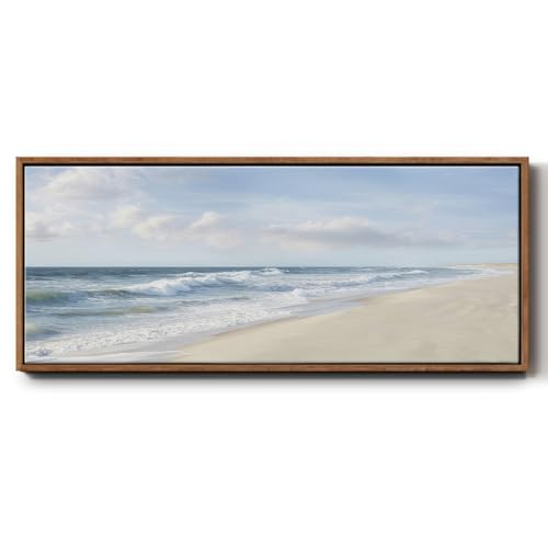 Renditions Gallery Floater Frame Wall Hangings Scenic Sandy Beach Shores Abstract Wall Art for Office Hotel School Decor - 12"x30" Walnut Frame LT620