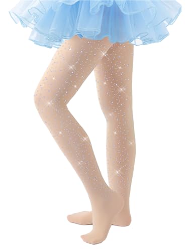 FANCAME Girls Rhinestone Dance Tights, School Kids Ultra Soft Tights for Ballet Footed Stockings3