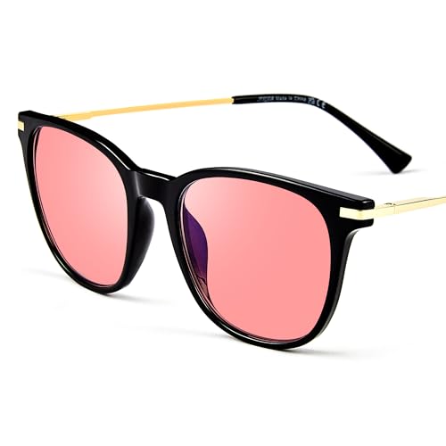 Image of Fluorescent-41 Pink Tinted Blue Light Blocking Glasses for Migraine, Light Sensitivity, Photophobia JF5002