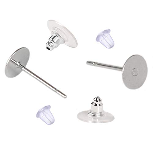 100 Pieces Stainless Steel Earrings Posts Flat Pad,100 Pieces Bullet Clutch Earring Backs with Pad,100 Pieces Clear Bullet Earring Backs,Total 300 Pieces (4mm)