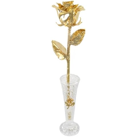 Real Rose Dipped in 24k Gold w/Crystal Vase - Venus Rose (Open Bud) Cover