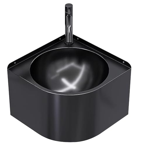 HEFJIAYCIQ Lavabo De Esquina Para Baño, Lavabo Triangular De Acero Inoxidable Para Tocador, Montado En La Pared, Para El Hogar, Dormitorio, Garaje O Cocina,Black 1,32x32x24cm