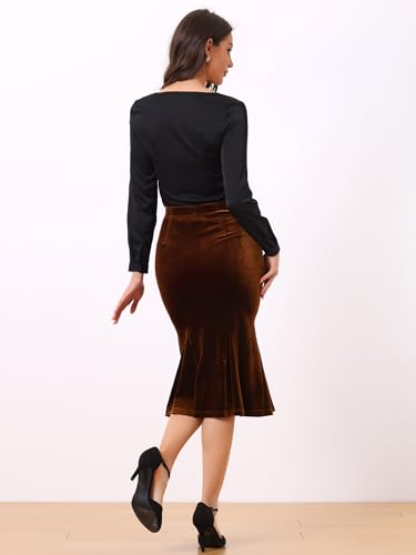 Allegra K Women's Feminine Chic Retro Bodycon Elastic Waist Velvet Fishtail Mermaid Skirt4
