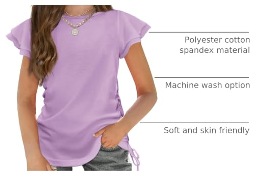 Image of Arshiner Girls T Shirts Ruffle Short Sleeve Ruched Knot Side Tunic Blouse Summer Tee Tops