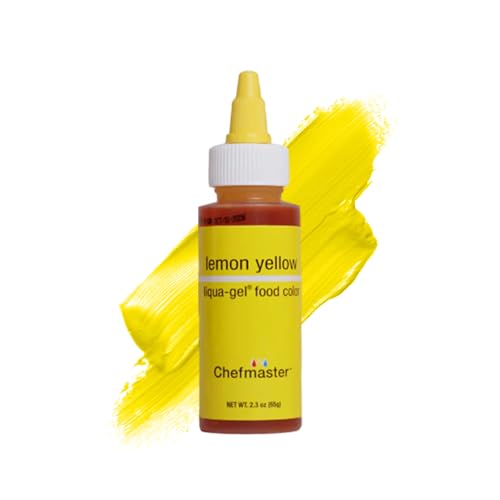 Image of Chefmaster Lemon Yellow Liqua-Gel Food Coloring | Vibrant Color | Professional-Grade Dye for Icing, Frosting, Fondant | Baking & Decorating | Fade-Resistant | Easy-to-Use | Made in USA | 2.3 oz