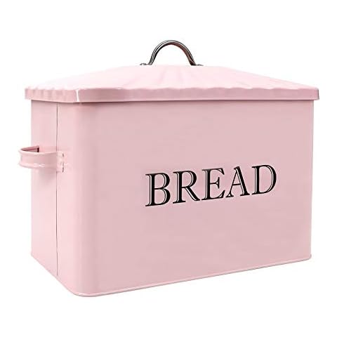 Jolitac Metal Bread Box - Kitchen Countertop Pink Bread Storage Bin with Lid and hands, Large Capacity Farmhouse Bread keeper Food Storage Container Cover