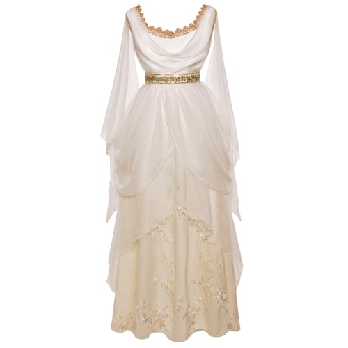 Vibsion Womens Renaissance Renfaire Dress Medieval Sleeveless Long Ribbons Tiered Flowy Fairy Dresses L White