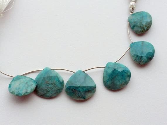 Cuentas preciosas de 1 hebra de cuentas de corazón facetadas de crisocola natural, collar de crisocolla, crisocola azul turquesa, 0.866-1.063 in 4