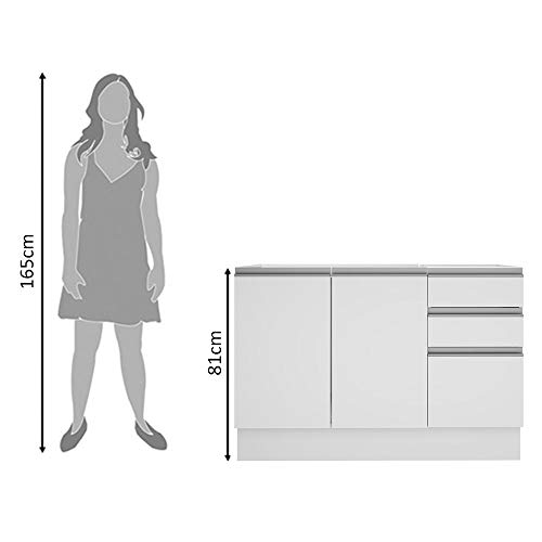 Balcão Gabinete de Pia Madesa Acordes 100% MDF 120 cm 3 Portas e 2 Gavetas - Portas Branco Brilho