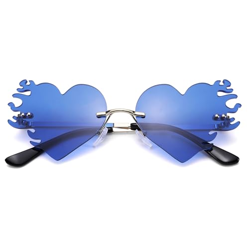 Fire Flame Sunglasses for Women - Heart Shaped Rave Prom Sun Glasses Women - Festival Shades with Rhinestones4