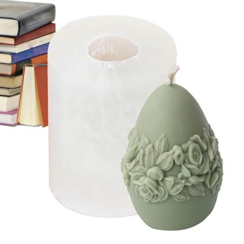 Moldes de Pascua,Moldes para velas de Pascua con patrón de flor de rosa 3D para hacer velas - de jabón de silicona en forma de huevo para hacer jabón, decoraciones caseras de DIY