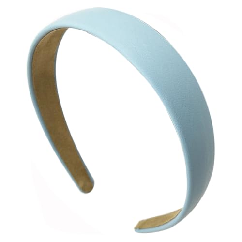 Light Blue Headbands for Women 1 Inch PU Leather Headband Wide Fashion Hairband Cute Womens Headbands Non Slip Christmas Halloween DIY Hair Accessories for Women Girls