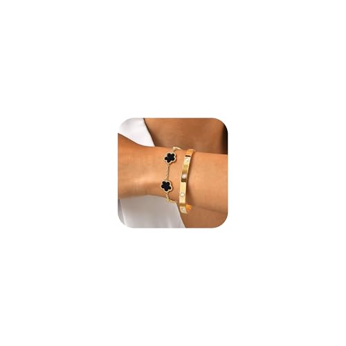 MPRAINBOW Womens Stackable Bracelets Jewelry, 18K Gold Plated Floral Bracelet,Bangles Non Tarnish, Gold Cubic Zirconia Chain Set Trendy Gift,Christmas Valentines Birthday Gifts for Girlfriend