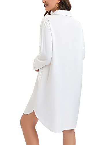 Manaixuan Women's Casual Long Sleeve Satin Short Dress Button Down Shirt Dresses With Pockets #TOP4