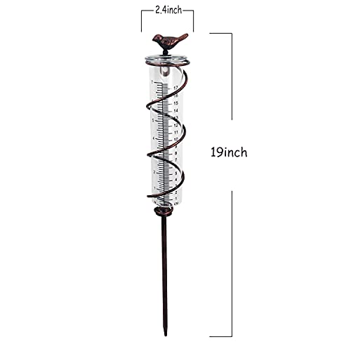 JOYBee 17,8 cm Kapazität Glas Spirale Regenmesser Gusseisen Vogel Hängende Regenmesser Garten Regen Wasserzähler Messung mit Metallrahmen, Dekoration für Outdoor Garten Rasen Hinterhof