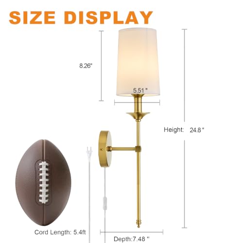 Image of PASSICA DECOR 2 Pack Plug in Wall Sconces Set of 2, Gold for Bedroom Vintage