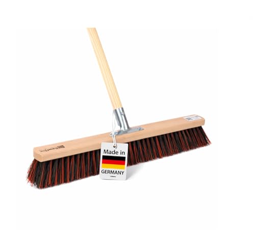 BawiTec Spezialbesen Arenga-Elaston-Borsten-Mix Breite 60cm inkl. stabilem Holzstiel Ø28mm Länge 160cm, Straßenbesen Kehrbesen Besen mit Stiel und Metall-Stielhalterung verschraubt Arengabesen