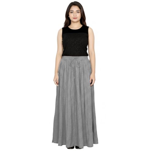 Image of Sttoffa Women Solid Color Maxi Plain Cotton Full Length White Skirt 40 inch Long Cotton Long Skirt
