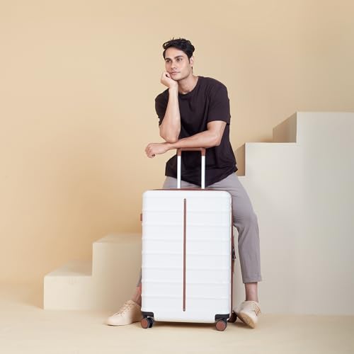 Image of Assembly Large Check-in Suitcase with Thoughtful Design & TSA Lock, Spacious Polycarbonate Hard Shell Luggage for Long Holidays, White, 28-Inch