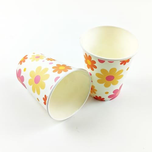 Image of Daisy Flower Party Tableware Set, 68pcs Daisy Flower Paper Plates Napkins Cups, Two Groovy Disposable Party Supplies Decorations for Baby Shower Birthday Wedding Seasonal Holiday