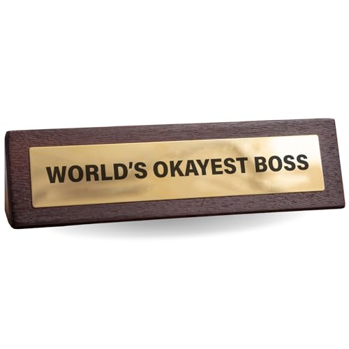 Boxer Gifts World’s Okayest Boss Joke Desk Sign - Funny Manager Gift for Secret Santa – Novelty Office Asseorries