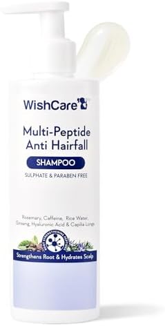 WishCare Multi Peptide Anti Hairfall Shampoo For Frizzy and Dry Hair | Controls Hairfall & Promotes Hair Growth | Peptides, Rice Water, Rosemary & Caffeine | Paraben & Sulphate Free Shampoo For Women & Men | For All Hair Types | 250ml