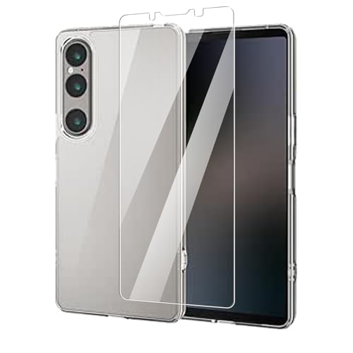 �Ή� Xperia 1 VI �P�[�X Xperia 1 VI �K���X�t�C���� �y1���K���X�t�B����+ 1���P�[�X�z�ی�t�B���� �̗p���{���Ɏq�f�� �����ߗ� �C�A�[�� �w��h�~ ��U�h�~ �z�� �\��t���ȒP SO-51E SOG13 �J�o�[ �_�� TPU 