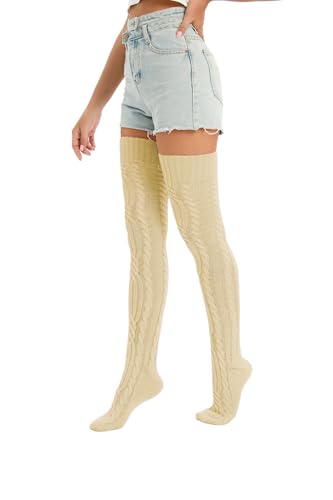 Image of YELAIVP Women's Thigh High Socks Over Knee Cable Knit Boot Stockings Winter Long Warm Leg Warmers