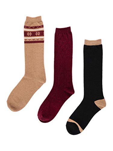 Image of MUK LUKS Tall Boot Sock, 3 Pair, Dark Red, sz 6-11