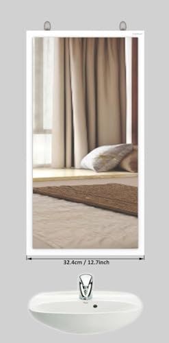 Image of Captiver Engineered Wood Frameless Wall Mounted Dressing Mirror | Rectangular Wall Hanging Vanity Mirror for Bathroom, Wash Basin, Bedroom, Living Room & Office | White | 65 x 34 cm