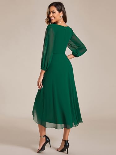 Image of Ever-Pretty Women's Chiffon V Neck Long Sleeves A-Line Midi Length Wedding Guest Dress Cocktail Party Formal Dresses 01926