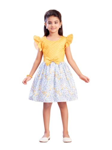 Image of Aarika Girls Casual Wear Firozi Colour Polka DotFloral Print Cotton Blend Frock