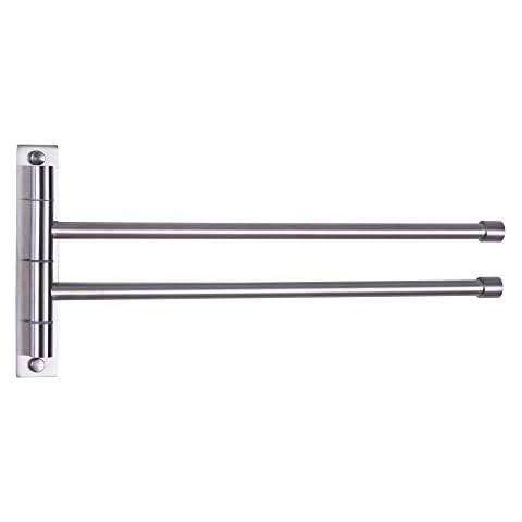 GERZWY Bathroom Swing Arm Towel Bars 2-Arm Wall Mount Stainless Steel Bath Towel Rack Hanger Towel Holder Organizer Brushed Finish Cover