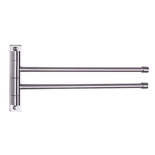 GERZWY Bathroom Swing Arm Towel Bars 2-Arm Wall Mount Stainless Steel Bath Towel Rack Hanger Towel Holder Organizer Brushed Finish