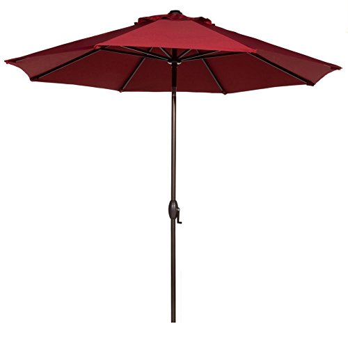 Abba Patio 9ft Patio Umbrella Market Outdoor Table Umbrella with Auto Tilt and Crank for Garden, Lawn, Deck, Backyard & Pool, 8 Sturdy Steel Ribs, Dark Red