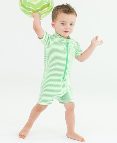 Image of RUGGEDBUTTS Baby /Toddler Boy Swimsuit, One Piece Zipper Rash Guard Sunsuit with UPF 50+ Sun Protection