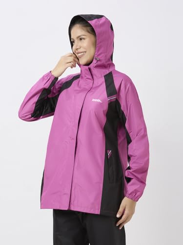 Image of ZEEL Rain Coat for Women Waterproof with Adjustable Hood, Rainwear Suit with Backpack Friendly Pleate, Front Zip with Snap Button Flap, Pants for Ladies (ELS508, Pink, L)