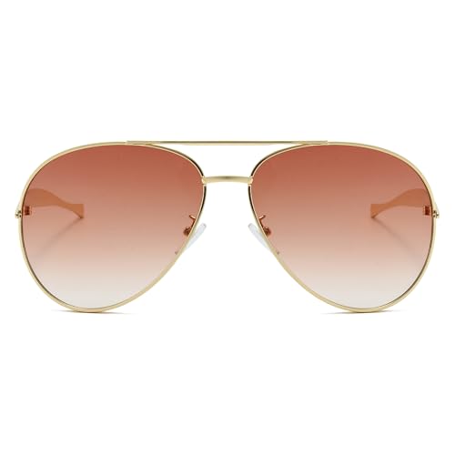 LJCZKA Oversized Pilot Sunglasses for Women Men 70s Large Double Bridge Metal Frame Sun Glasses Fashion Big Thick Shades3