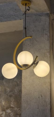Image of 3-Light Pendant Golden Frosted Glass Hanging Ceiling Lamp for Bedroom, Living Room, Hallway and Home Decoration- Without Bulb(AC)