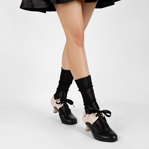 LanreyTaley Women's Vintage Mary Jane Shoes 60s Low Kitten Heels Round Toe Wingtip Brogue Shoes Cut Out Dress Pumps4