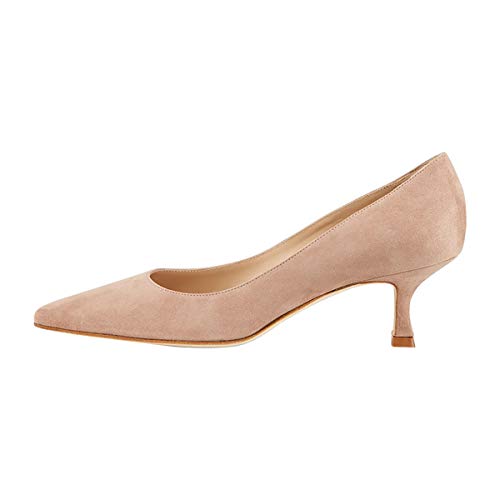 YDN Women Classic Suede Pointed Toe Pumps Kitten Spool Heel Slip On Mid Low Heels Dress Shoes 4-15 US3
