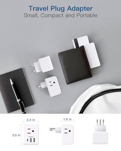 Image of 2 Pack Switzerland Travel Plug Adapter, Swiss Outlet Adapter with 3 Outlets 3 USB Charging Ports(1 USB C), Type J Power Adapter, Travel Essentials US to Switzerland, Rwanda, Liechtenstein