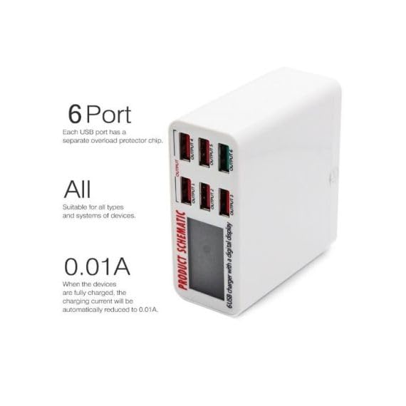 Stazione di Ricarica USB Multi-Porta da Tavolo 5V 8A con Quick Charge 3.0 - Bianco