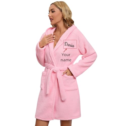 Custom Bathrobes Womens Hooded Fleece Robe with Embroidered Name Long Robes for Women - Womens Bath Robe - Custom Gifts For Her