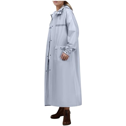 Pelli per sci alpinismo, impermeabile lungo con cappuccio rimovibile per uomini e donne, robusto, a doppio strato, per escursioni all'aperto, tutte le stagioni, cappotto chic da donna, Grigio chiaro