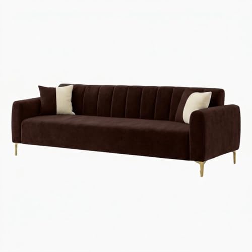 Image of Habibi Rich Velvet Suede 3 Seater Sofa Set | Spacious Soft Touch Comfort Seating | Modern Sofa for Living Room (Dark Brown)